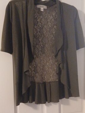 Decree Hunter Green Lace Cascade Open Cover Up